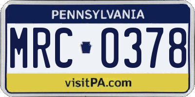 PA license plate MRC0378