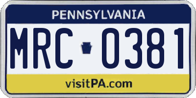 PA license plate MRC0381