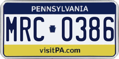 PA license plate MRC0386