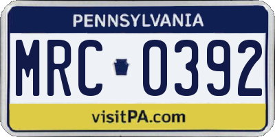 PA license plate MRC0392