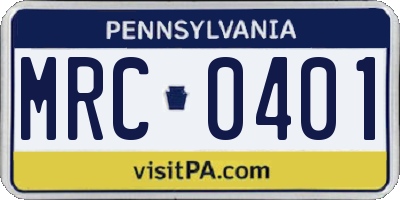 PA license plate MRC0401