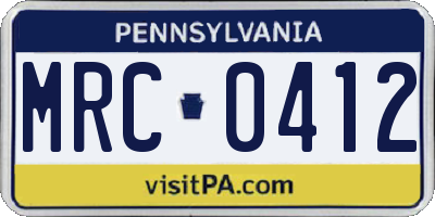 PA license plate MRC0412