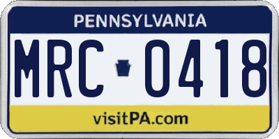 PA license plate MRC0418