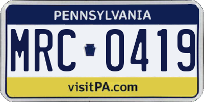 PA license plate MRC0419