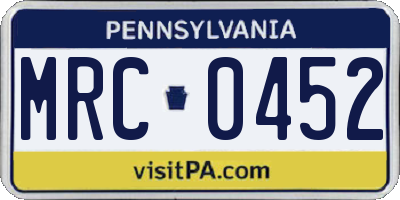 PA license plate MRC0452