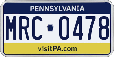 PA license plate MRC0478