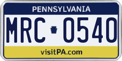 PA license plate MRC0540