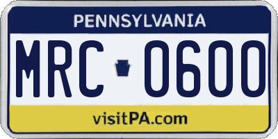 PA license plate MRC0600