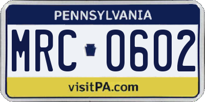 PA license plate MRC0602