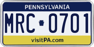 PA license plate MRC0701