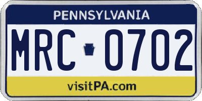PA license plate MRC0702