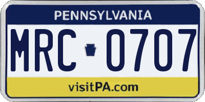 PA license plate MRC0707