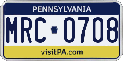 PA license plate MRC0708