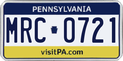 PA license plate MRC0721