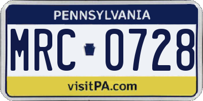 PA license plate MRC0728