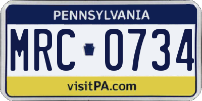 PA license plate MRC0734