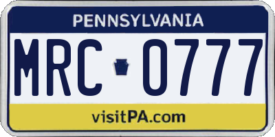 PA license plate MRC0777