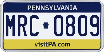 PA license plate MRC0809