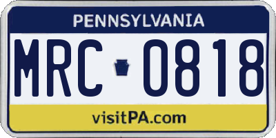 PA license plate MRC0818