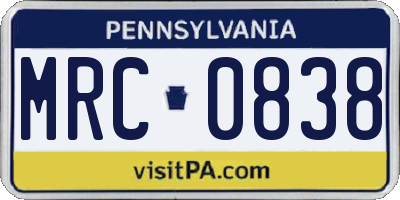 PA license plate MRC0838