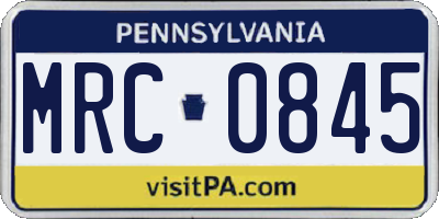 PA license plate MRC0845