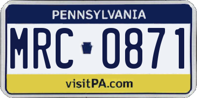 PA license plate MRC0871