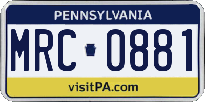 PA license plate MRC0881
