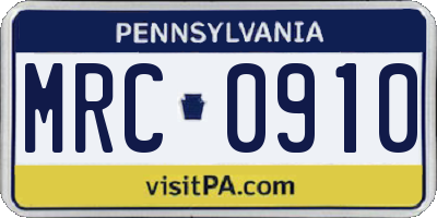PA license plate MRC0910