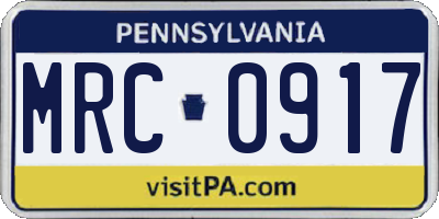PA license plate MRC0917