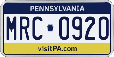 PA license plate MRC0920