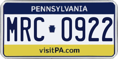 PA license plate MRC0922