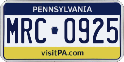 PA license plate MRC0925