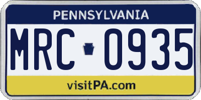 PA license plate MRC0935