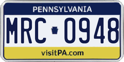 PA license plate MRC0948