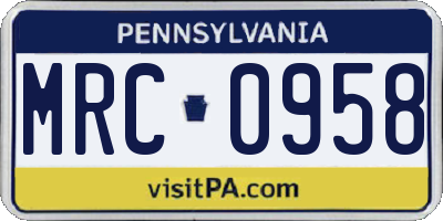 PA license plate MRC0958