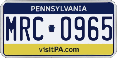 PA license plate MRC0965