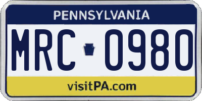 PA license plate MRC0980