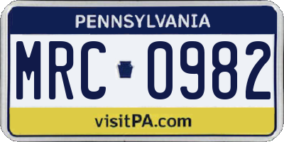 PA license plate MRC0982