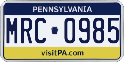 PA license plate MRC0985