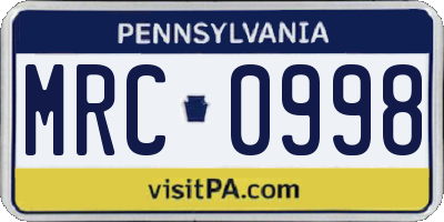 PA license plate MRC0998