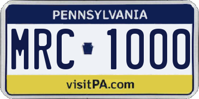 PA license plate MRC1000
