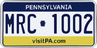 PA license plate MRC1002