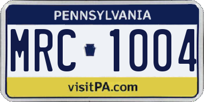 PA license plate MRC1004