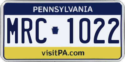 PA license plate MRC1022