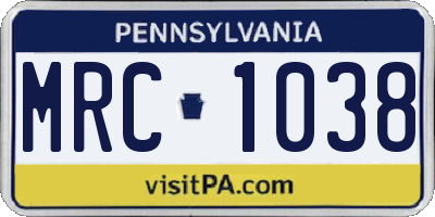 PA license plate MRC1038