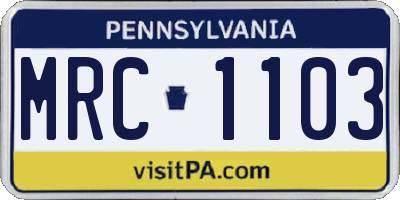 PA license plate MRC1103