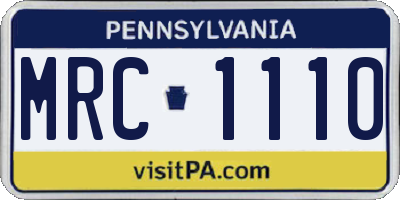 PA license plate MRC1110