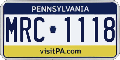 PA license plate MRC1118