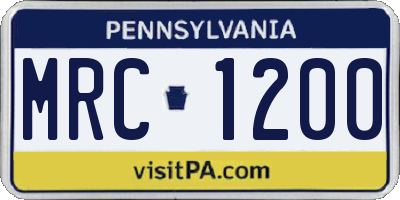 PA license plate MRC1200