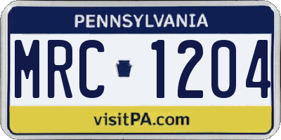 PA license plate MRC1204